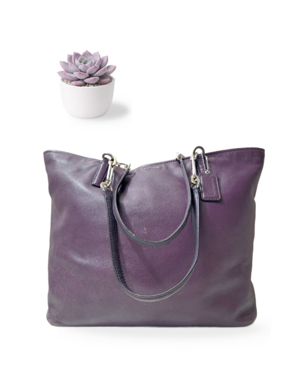 Coach Madison North South Tote Purple Violet Pebbled Leather Shoulder Bag 26225